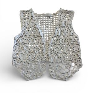 Vintage VAST Bohemian Hippie Crochet Emroidered Beige Button Up Vest | Size S